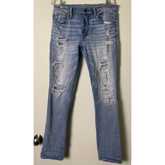 American Eagle Mens Jeans 34X34 Blue Slim Fit Distressed Air Flex 360 Denim - Picture 1 of 6